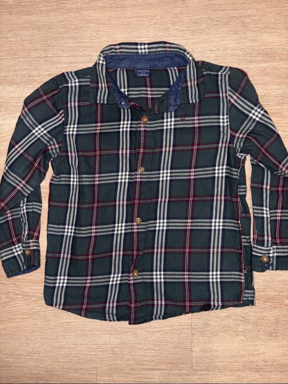 Nautica Boys Green Plaid Button-Down Shirt